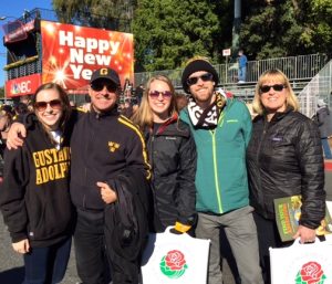 January in Pasadena is cold! Temperatures hung in the 30s for the parade. NBC's broadcast studio is in the background.