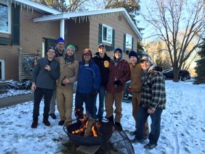 The crew was all smiles in the waning hours of sunlight before the big celebration moment.